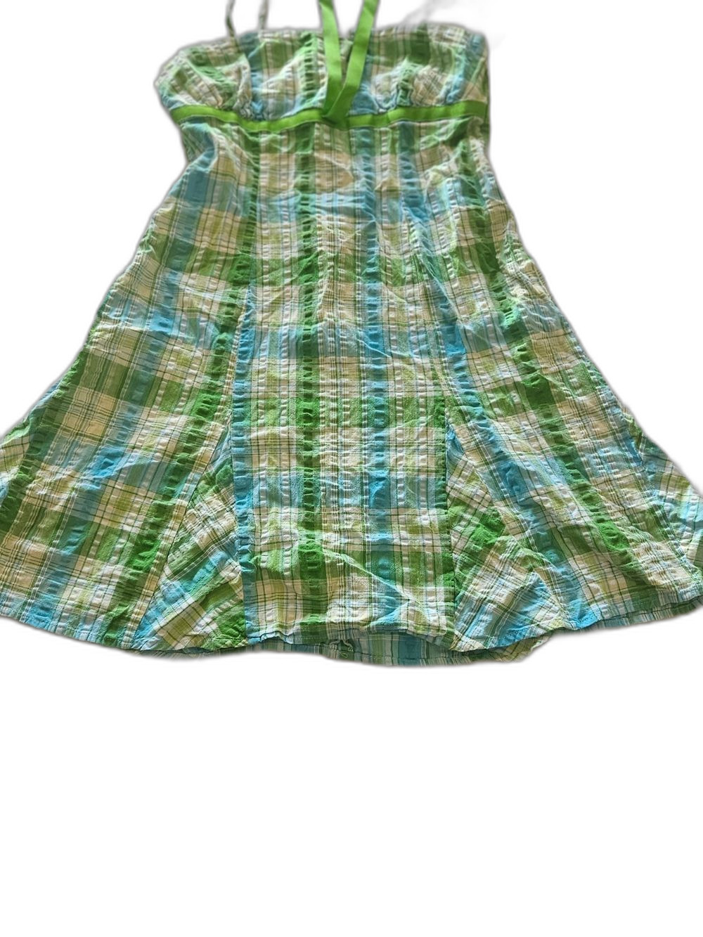 Maurices Strapless Plaid Dress in Green and Blue